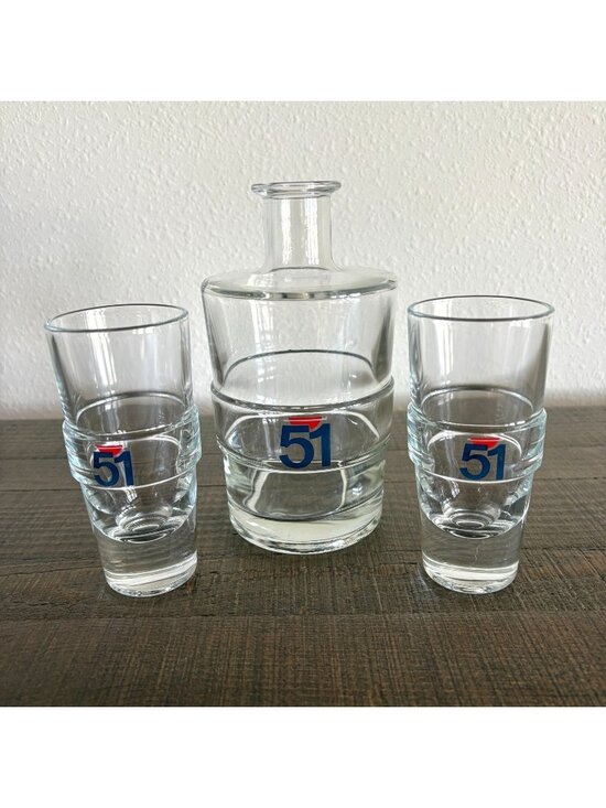 Pastis 51 Other - Vintage Pastis 51 WaterBarrel Carafe Set of 2 Glasses Shot Glass Retro Barware